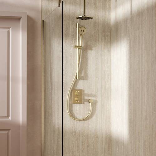 Additional image for Crossbox Shower Set 4 200mm Head & Slide Rail Kit (Brushed Brass).