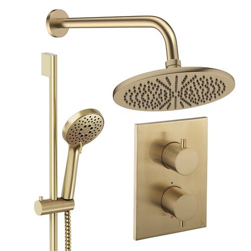 Additional image for Crossbox Shower Set 4 300mm Head & Slide Rail Kit (Brushed Brass).