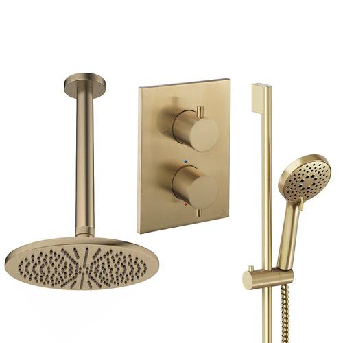 Additional image for Crossbox Shower Set 4 300mm Head & Slide Rail Kit (Brushed Brass).