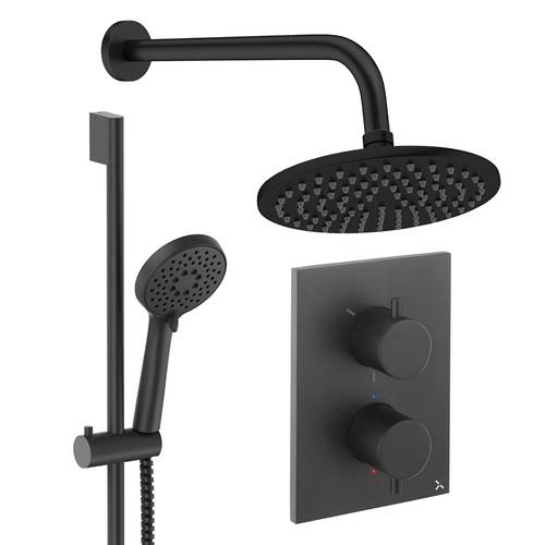 Additional image for Crossbox Shower Set 4 200mm Head & Slide Rail Kit (Matt Black).
