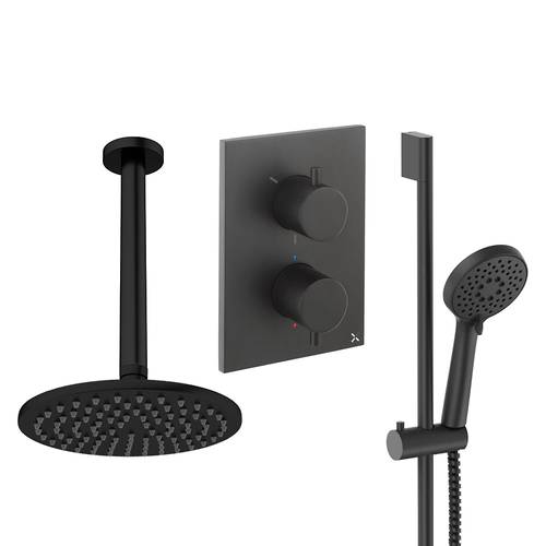 Additional image for Crossbox Shower Set 4 200mm Head & Slide Rail Kit (Matt Black).