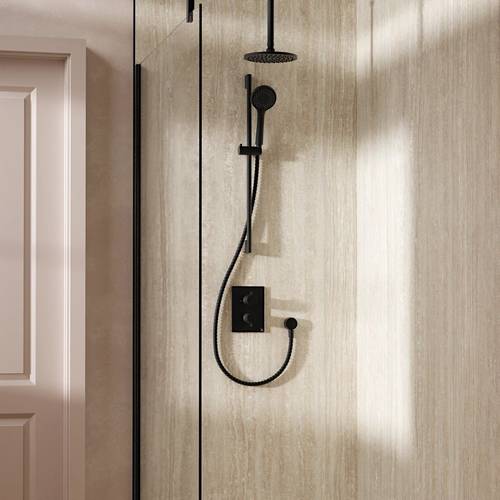 Additional image for Crossbox Shower Set 4 200mm Head & Slide Rail Kit (Matt Black).