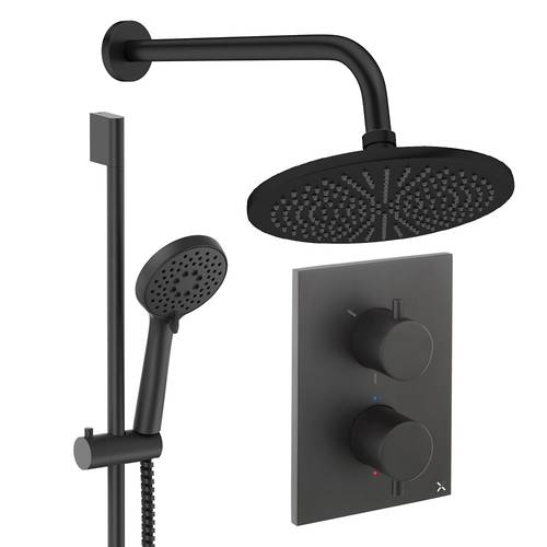 Additional image for Crossbox Shower Set 4 300mm Head & Slide Rail Kit (Matt Black).