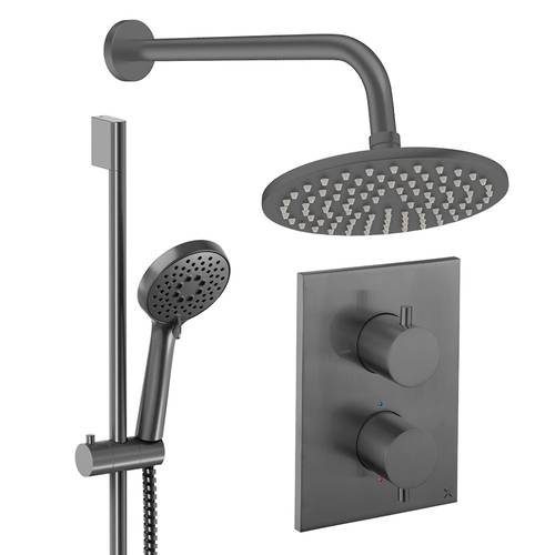 Additional image for Crossbox Shower Set 4 200mm Head & Slide Rail Kit (Slate).