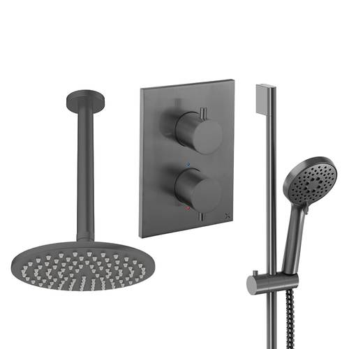 Additional image for Crossbox Shower Set 4 200mm Head & Slide Rail Kit (Slate).