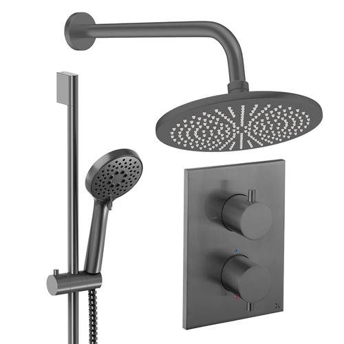 Additional image for Crossbox Shower Set 4 300mm Head & Slide Rail Kit (Slate).