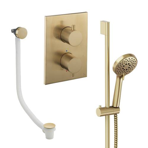Additional image for Crossbox Shower Set 6 With Slide Rail Kit & Bath Filler (Brushed Brass).