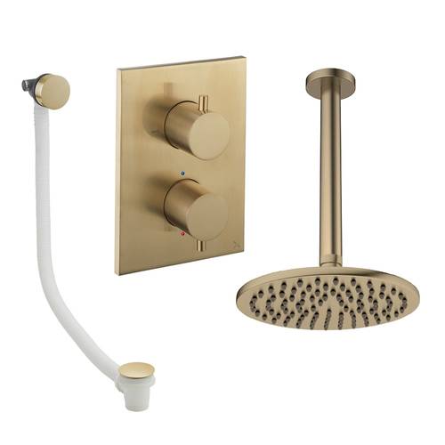 Additional image for Crossbox Shower Set 7 With 200mm Head & Bath Filler (Brushed Brass).