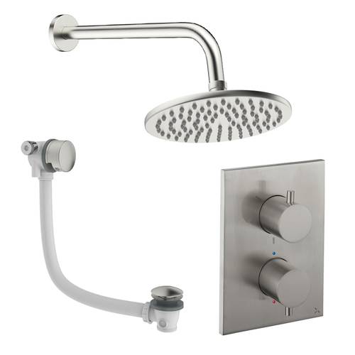 Additional image for Crossbox Shower Set 7 With 200mm Head & Bath Filler (Brushed Nickel).