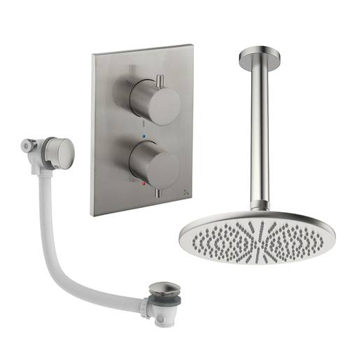 Additional image for Crossbox Shower Set 7 With 300mm Head & Bath Filler (Brushed Nickel).