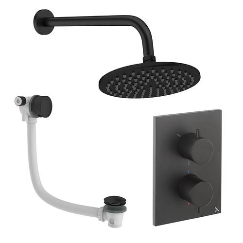 Additional image for Crossbox Shower Set 7 With 200mm Head & Bath Filler (Matt Black).