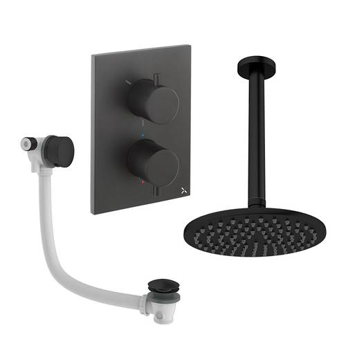 Additional image for Crossbox Shower Set 7 With 200mm Head & Bath Filler (Matt Black).