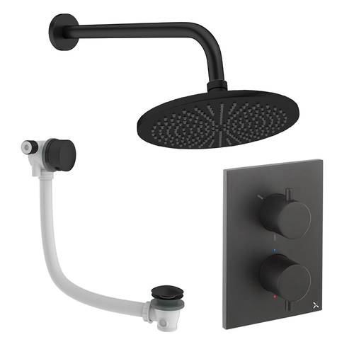 Additional image for Crossbox Shower Set 7 With 300mm Head & Bath Filler (Matt Black).