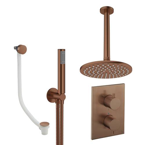 Additional image for Crossbox Shower Set 9 200mm Head, Handset & Bath Filler (Brushed Bronze).