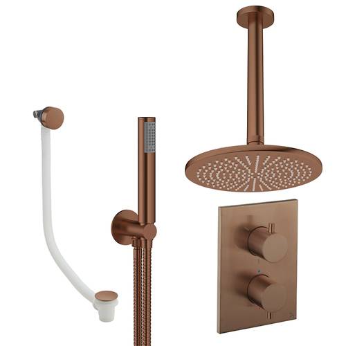 Additional image for Crossbox Shower Set 9 300mm Head, Handset & Bath Filler (Brushed Bronze).