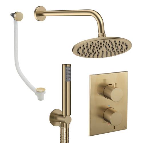 Additional image for Crossbox Shower Set 9 200mm Head, Handset & Bath Filler (Brushed Brass).
