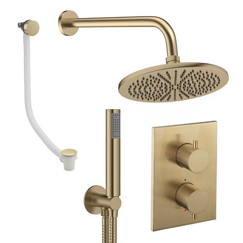 Additional image for Crossbox Shower Set 9 300mm Head, Handset & Bath Filler (Brushed Brass).