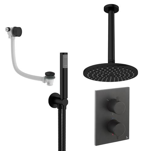 Additional image for Crossbox Shower Set 9 200mm Head, Handset & Bath Filler (Matt Black).