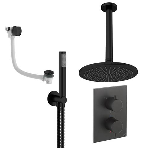 Additional image for Crossbox Shower Set 9 300mm Head, Handset & Bath Filler (Matt Black).