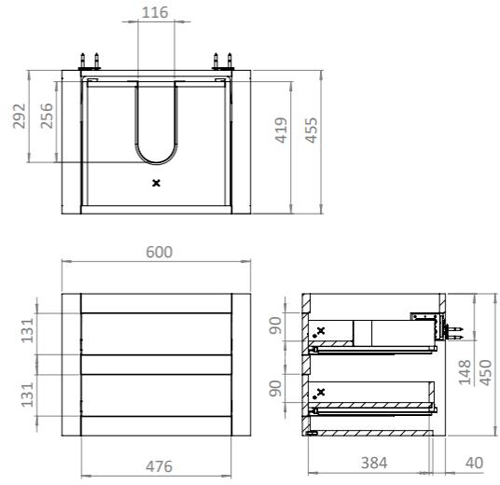 Additional image for Wall Hung Vanity Unit & Worktop (600mm, White Gloss).