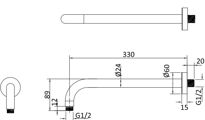 Additional image for Design Shower Set 1,  300mm Head & Wall Arm (Slate).