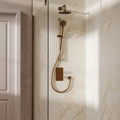 Additional image for Design Shower Set 4, 200mm Wall Head & Slide Rail (Brushed Bronze).