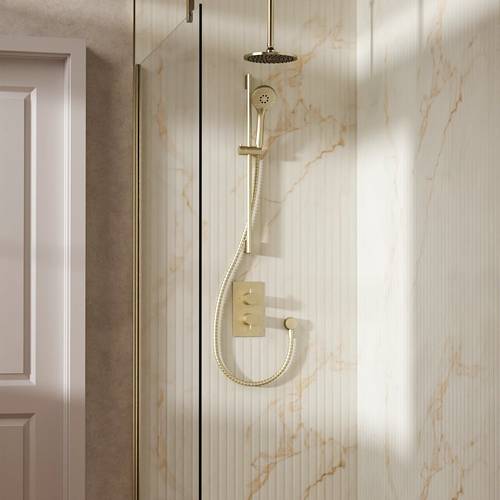 Additional image for Design Shower Set 4,  200mm Ceiling Head & Slide Rail (Brushed Brass).