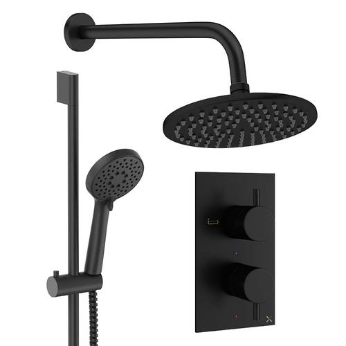 Additional image for Design Shower Set 4, 200mm Wall Head & Slide Rail (Matt Black).