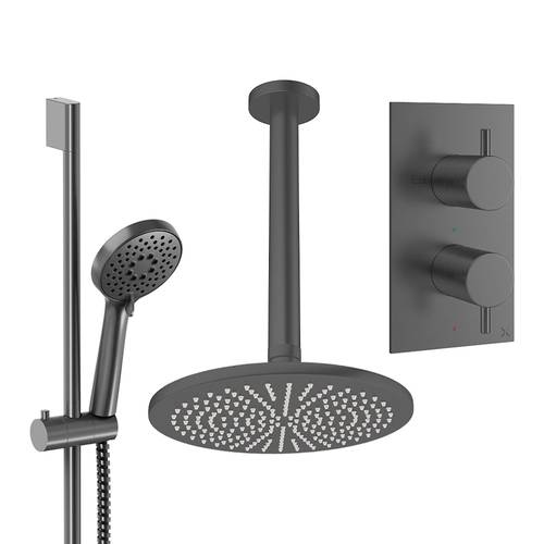 Additional image for Design Shower Set 4, 300mm Ceiling Head & Slide Rail (Slate).