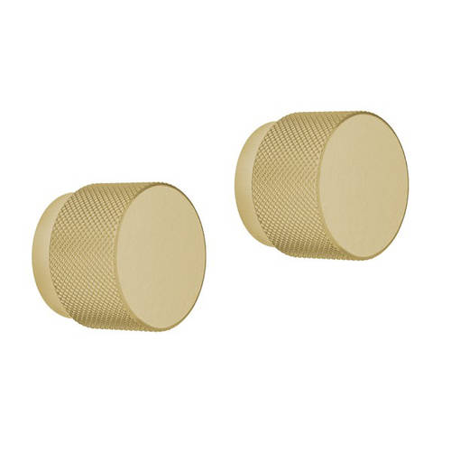 Additional image for 2 x Knurled Furniture Handles (Brushed Brass).
