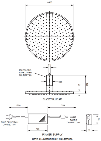 Additional image for Rio Spectrum LED Shower Head (400mm diameter).