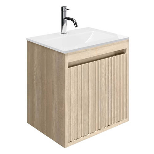 Additional image for Wall Unit With White Glass Basin (475mm, Navarra Oak, 1TH).