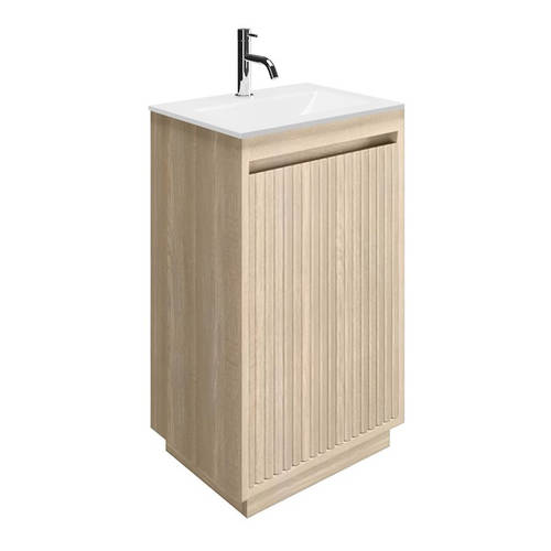 Additional image for Vanity Unit With White Glass Basin (475mm, Navarra Oak, 1TH).