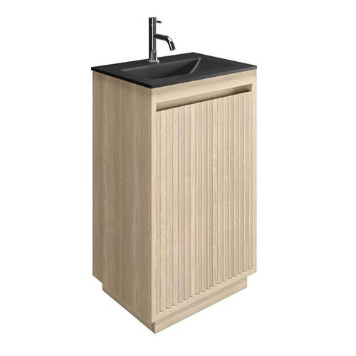 Additional image for Vanity Unit With Black Glass Basin (475mm, Navarra Oak, 1TH).