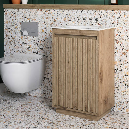 Additional image for Vanity Unit With White Glass Basin (475mm, Windsor Oak, 0TH)