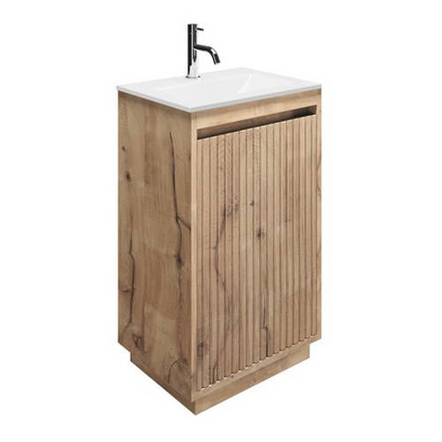 Additional image for Vanity Unit With White Glass Basin (475mm, Windsor Oak, 1TH)