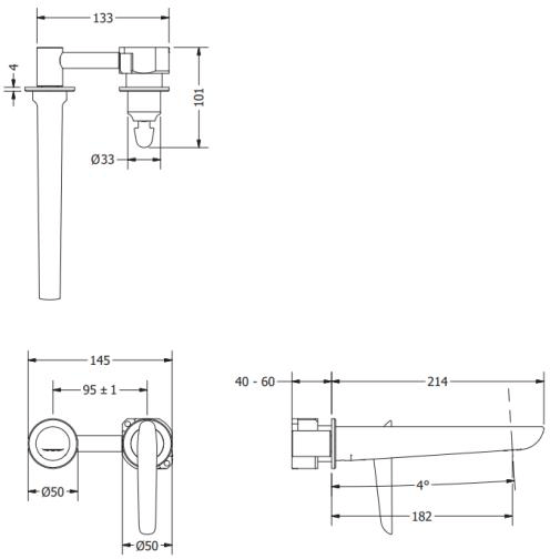 Additional image for Wall Mounted Basin Mixer Tap (2 Hole, Chrome).