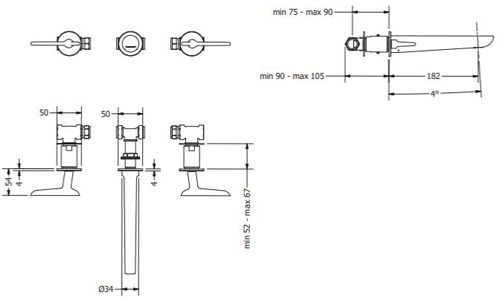 Additional image for Wall Mounted Basin Mixer Tap (3 Hole, Chrome).