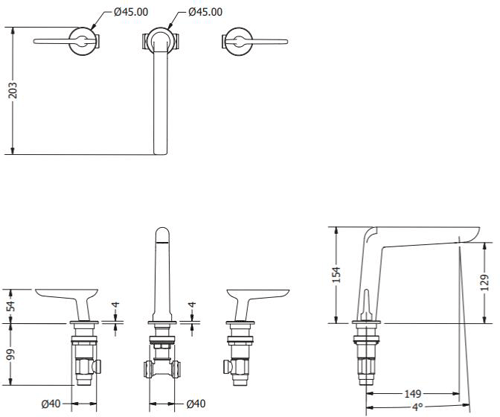 Additional image for Basin Mixer Tap (3 Hole, Chrome).