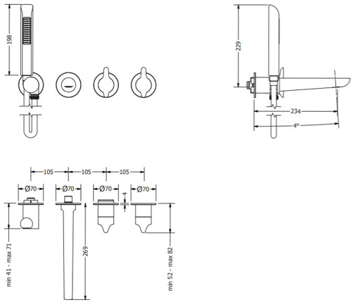 Additional image for Shower Valve With Spout & Kit (2 Outlets, Br Brass).