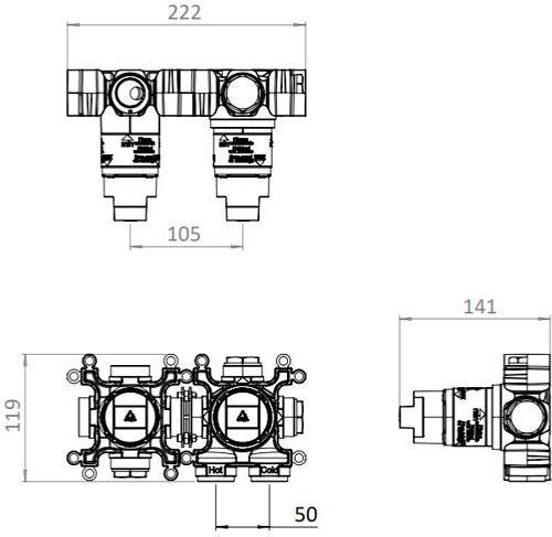 Additional image for Concealed Shower Valve With 2 Outlets (Chrome).