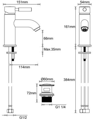 Additional image for Basin & Bath Shower Mixer Tap Pack With Kit (Chrome).