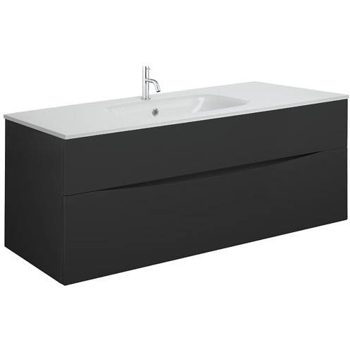 Additional image for Vanity Unit With White Glass Basin (1000mm, Matt Black, 1TH).