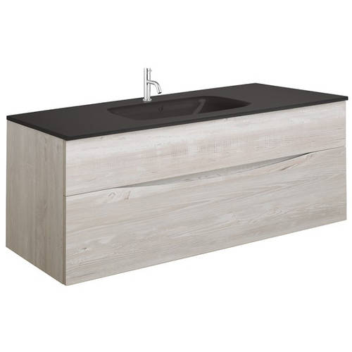 Additional image for Vanity Unit With Black Glass Basin (1000mm, Nordic Oak, 1TH).