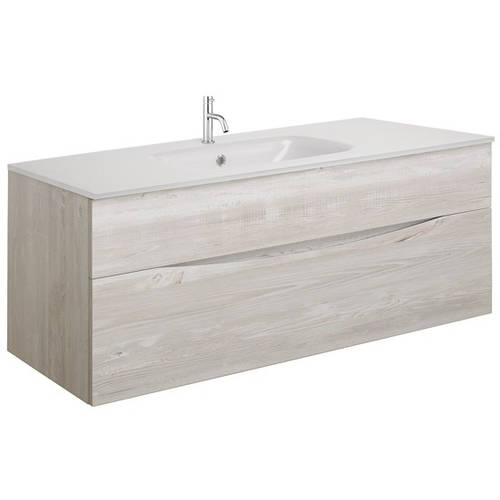 Additional image for Vanity Unit With White Glass Basin (1000mm, Nordic Oak, 1TH).