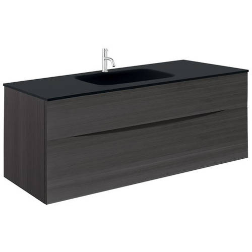 Additional image for Vanity Unit With Black Glass Basin (1000mm, Steelwood, 1TH).