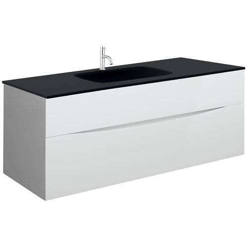 Additional image for Vanity Unit With Black Glass Basin (1000mm, White Gloss, 1TH).