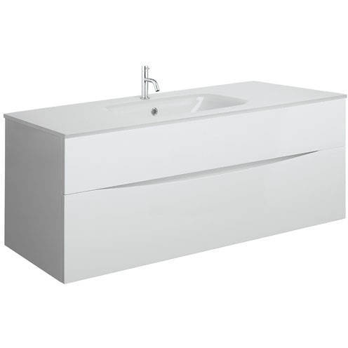 Additional image for Vanity Unit With White Glass Basin (1000mm, White Gloss, 1TH).
