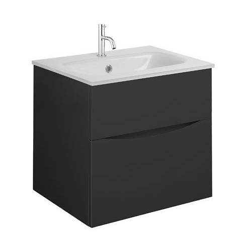 Additional image for Vanity Unit With White Glass Basin (500mm, Matt Black, 1TH).
