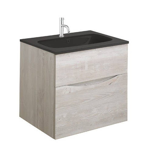 Additional image for Vanity Unit With Black Glass Basin (500mm, Nordic Oak, 1TH).